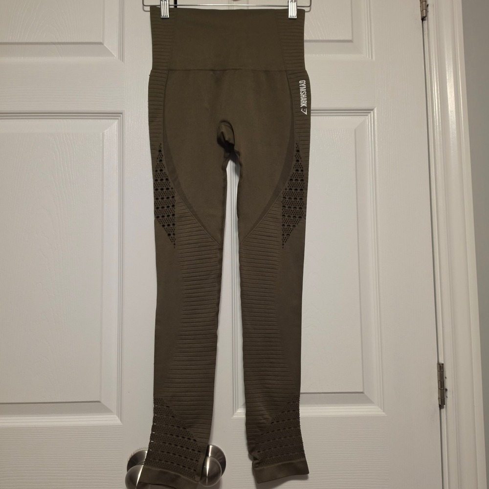 Gymshark Energy+ Seamless High Waisted Eyelet Leggings Olive Green Size Small